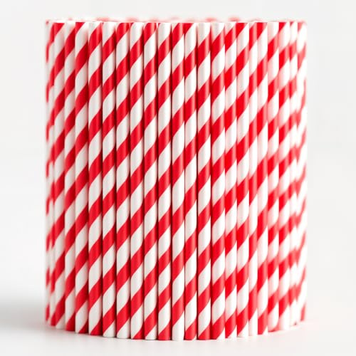 Trimming Shop 250-pack papperssugrör dricka för fester | Papperssugrör | Cocktail sugrör | engångssugrör | röda och vitrandiga papperssugrör för födelsedag bröllopsfest