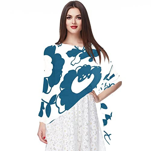 Chiffon-Schal, leicht, weich, durchsichtig, lang, für alle Jahreszeiten, dunkelblaue Nelke, mehrfarbig