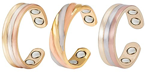 EnerCoppeX 3-teiliges reines Kupfer-Magnetring, dreifarbiger magnetischer Ring für Damen, mit 4 Magneten, inklusive Geschenktüte, geeignet zum Verschenken