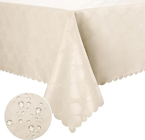 Homaxy PU Tischdecke Abwaschbar Lotuseffekt Hochwertig (350g/m²) Eckig 140 x 200 cm Tischtuch Ornamente Tafeldecke Wasserabweisend Tischwäsche Fleckschutz pflegeleicht, Beige
