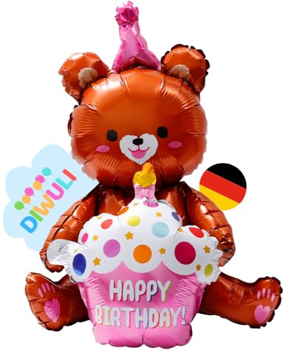 DIWULI süßer Teddy-Bär Ballon XL - Happy Birthday Deko