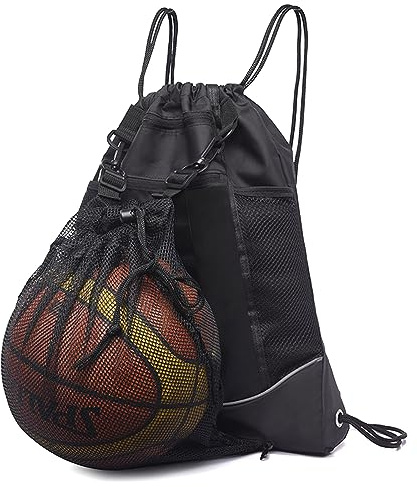Fhioevt Zaino Sportivo Sacca Zaino Basket con Scomparto Palla Zaino Con Coulisse Borsa Basketball per Calcio Basket Per Sport All'aria Aperta, Fitness, Escursionismo (Nero)