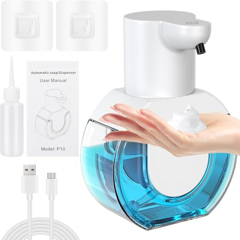 IGUGI Seifenspender Automatisch Wandmontage, USB Wiederaufladbar Schaumseifenspender, Berührungslos Seifenspender Elektrisch IPX5 Wasserdicht (420ML)