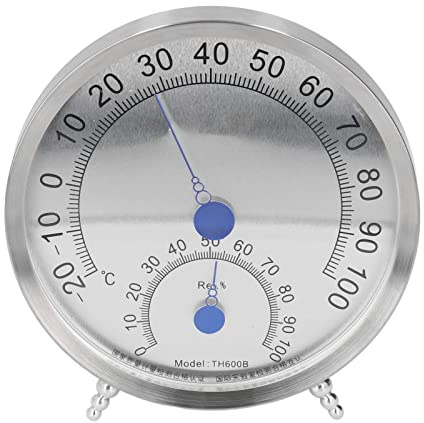 Rundes Thermometer, Edelstahl-Thermometer für den Außenbereich, groß, Stahl, Außenthermometer, Hygrometer, Wasserdicht, Großes Wetterthermometer, Hitzebeständig (mit Halterung)