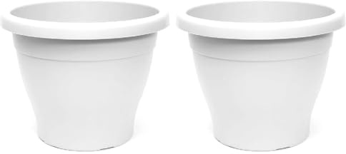 AC - Pack de 2 Macetas Mediterráneas - Plástico Resistente - Ideal para el Hogar, Plantas, Jardín, Decoración. - Cuidado de Plantas - Forma Redonda - 35 cm - Color Blanco
