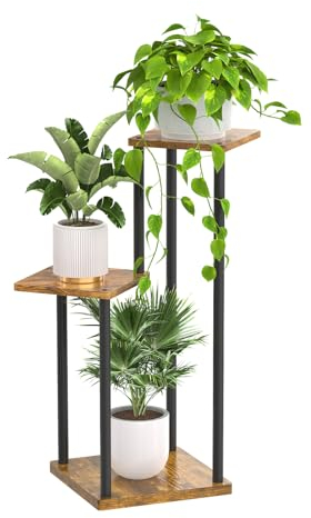 KAZITOO 3 Tier Plant Stand Indoor outdoor, Metal Wood Corner flower Pots Holder for Multiple Plants, Tiered Plant Shelf Display Rack for Living Room Bedroom Balcony Garden Patio Office