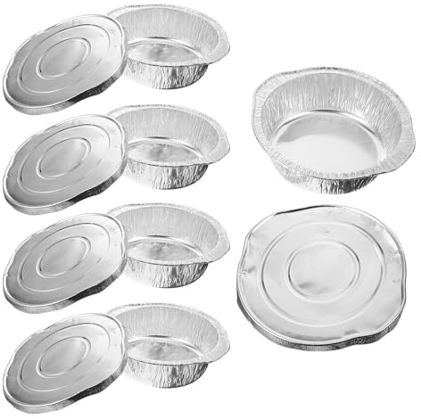 Yardwe 5 Sätze Aluminiumfolie Pfannen mit Deckel Runde Aluschalen Einweg Folienschalen 1000ml Grillschale Grill Tropfschalen Auflaufform Backform für Picknick Camping Kochen Backen Dämpfen