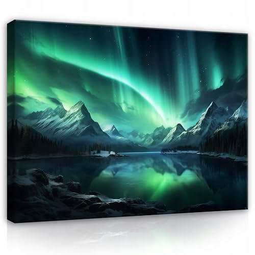 WallArena Leinwand Bilder Nordlicht Aurora 40x30 cm | Leinwandbilder, Bild auf leinwand, Wandbild XXL groß Wandbilder für Wohnzimmer Schlafzimmer Wohnzimmerbilder Modern