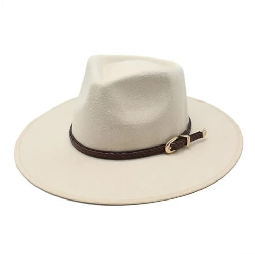 Hndudnff Unisex Fedora-Hut aus Wolle, für alle Jahreszeiten, schlicht, breite Krempe, Retro-Filz, Jazz-Hut, Filzhut, beige, One size