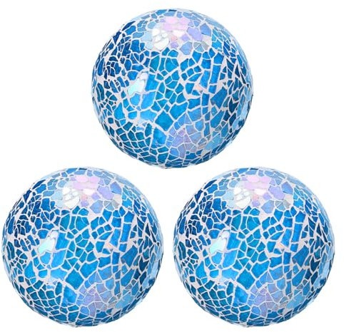 QUARKZMAN 3 Bolas Decorativas de Vidrio de 8cm, Esferas de Vidrio Mosaico para Centros de Mesa, Cuencos, Jarrones, Mesa de Comedor, Fiesta, Azul Brillante