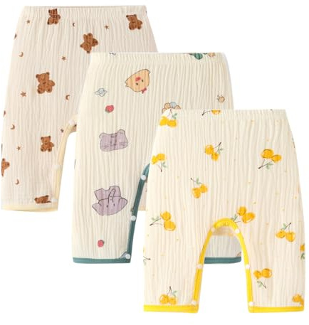 ACMEDE Pantalon Bouffant bébé garçon Fille Coton Lin 0-24 Mois-3 Ans, lot of 3 Pantalons Pyjama de Survêtement Pantalon Harem avec Boutons Pressions bébé Pantalon été décontracté Jogging
