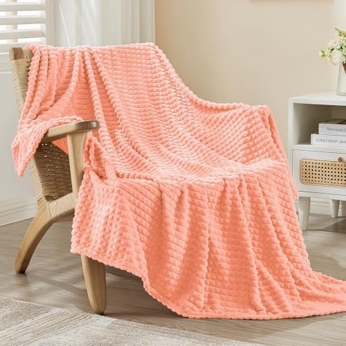 EMME Fleece Throw Blanket for Sofa, Soft, Fluffy, 3D Touch Experience, Warm Cozy Throw, Versatile Single Flannel Blanket for Bed, Couch, Sofa, Armchairs, OEKO-TEX (Pink, 130x150cm)