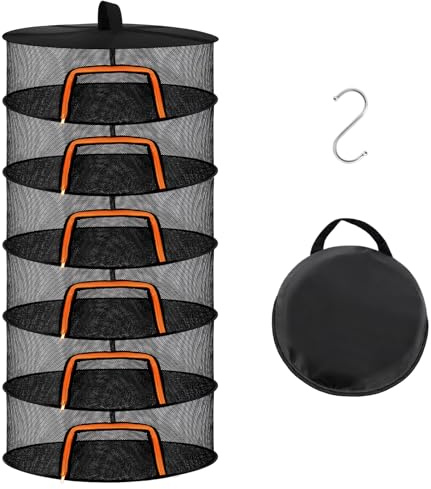 Desy & Feeci Rete Essiccazione 6 Livelli per Erbe, Piante & Alimenti –Rete da Stendino per Erbe Aromatiche con Gancio a Forma di S e Borsa Portaoggetti –Ideale per Tisane, Fiori, Frutta Secca (60 cm)