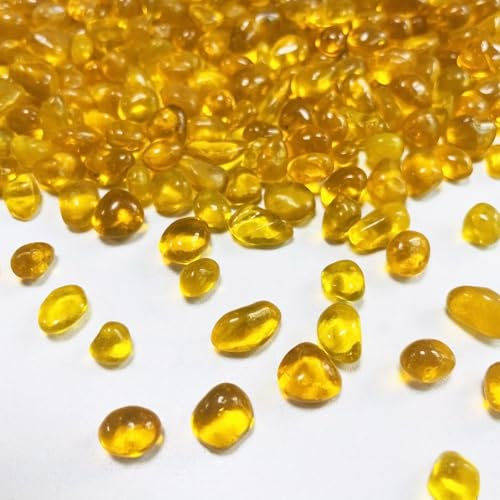 Pierres en verre jaune de 0,4 kg pour décoration d'aquarium, gravier, perles en verre, galets de sable pour remplissage de vase, décorations d'aquarium