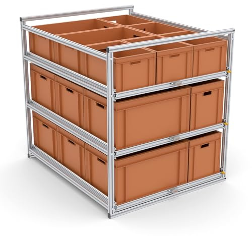 Tinobu Heckauszug Wohnmobil 120 cm - Heckgarage Auszug für Euroboxen 60x40 und 30x40, 2-4 Ebenen, individuell konfigurierbar, Vollauszug mit Verriegelung, Breite 90 cm
