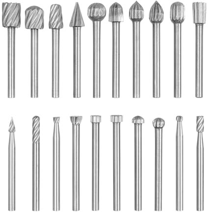 Treki 20 Stück Mini Holzschnitzerei Bohrer Set mit 3mm Schaft Frässtifte Holz Set, Drehfräser für Akkuschrauber Rotationswerkzeug Holzfräser für Holzarbeiten Basteln zum Schnitzen, Gravieren
