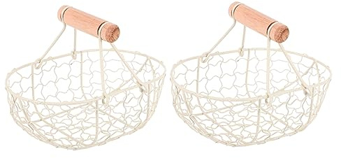 Ciieeo 2pcs Handle Serving Fruit Bread Storage Basket Grey Egg Collector Basket Wire Decorative