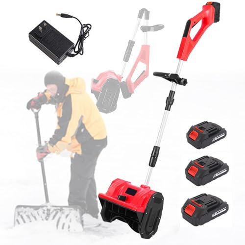 Pala quitanieves inalámbrica, soplador de nieve inalámbrico sin escobillas a batería, barredora de nieve de empuje plegable con poste telescópico, dirección ajustable y 3 baterías,Red