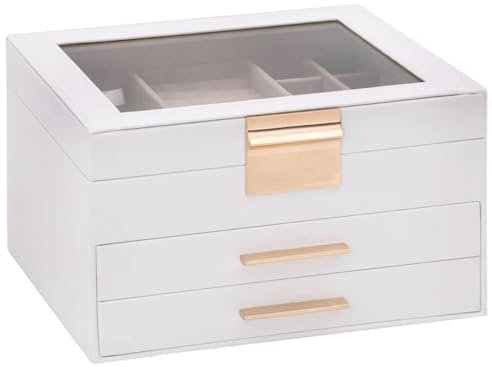 vidaXL Schmuckkästchen 3-Schicht Weiß 23x20,5x14 cm, Schmuckkasten, Schmuckkoffer, Schmucktruhe, Schmuckbox, Schmuckorganizer, Ringschatulle