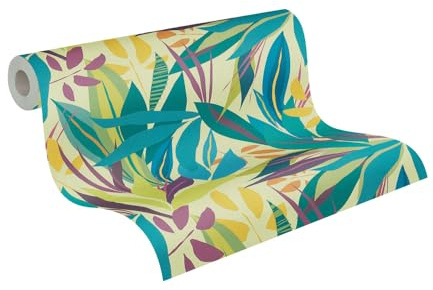 Livingwalls Anna D'Andrea Vliestapete Floral 10,05 m x 0,53 m - Blau, Grün, Lila - Tapete Blätter - 782092