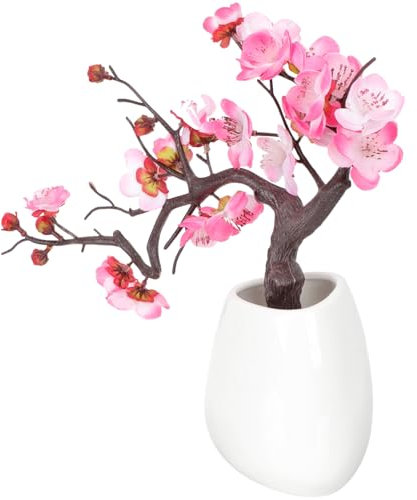 PRETYZOOM Künstliche Pflaumenblüten Bonsai Keramiktopf Künstliche Blume Pflanze Für Die Inneneinrichtung Pflegeleichte Zimmerpflanze