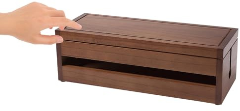 HOMSFOU Caja Organizadora de Madera de Paulownia para Enchufes y Cables, Estructura Ventilada y Protección de Cables para Escritorio en Color Café