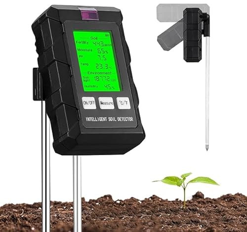 Tester digitale 6 in 1 per il terreno, misuratore di umidità, temperatura, umidità, luce e fertilità con display LCD, termometro multifunzione per giardino, fattoria, prato e piante in vaso