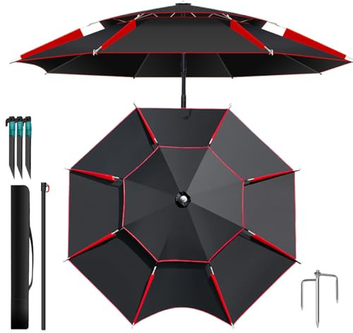 Ombrello da sole da esterno, ombrello da cortile con custodia per il trasporto - Ombrello da patio a doppia altezza | Ombrello da pesca pieghevole per giardino, balcone, spiaggia, campeggio | Sunshade