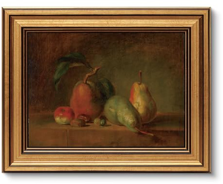 ARPEOTCY Vintage Goldener Rahmen Wandbilder Wohnzimmer, Wanddeko mit Fruchtmotiven, Leinwand Bilder Wandbilder für Wohnzimmer & Schlafzimmer, Kühler Birne 25L x 20W cm