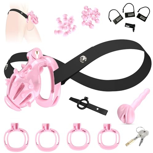 G-3.0 Chastity Cage Male,3-IN-1 Deluxe Peniskäfig Set mit Fake Frau Pussy Dilator Harnröhre + Keuschheitskäfig Fester Hilfsriemen + Abnehmbar CBT Weicher Spikes,Keuschheitsgürtel für Herren (Rosa, M)