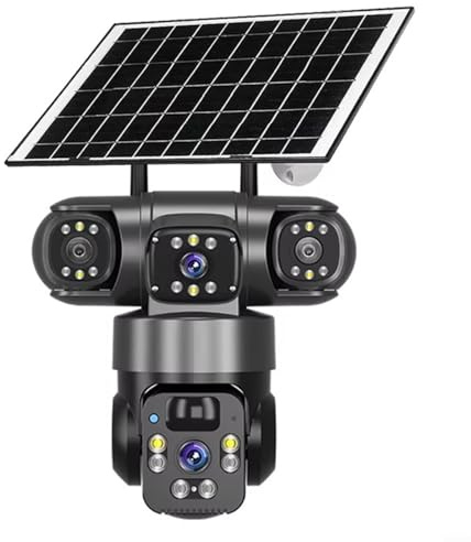 Solar WLAN Überwachungskamera 8000mAh Akku Dual-Linse 360° PTZ Farbige Nachtsicht PIR-Bewegungserkennung IP66 Wasserdicht 2.4G WiFi Außenkamera 4K Auflösung(Black)