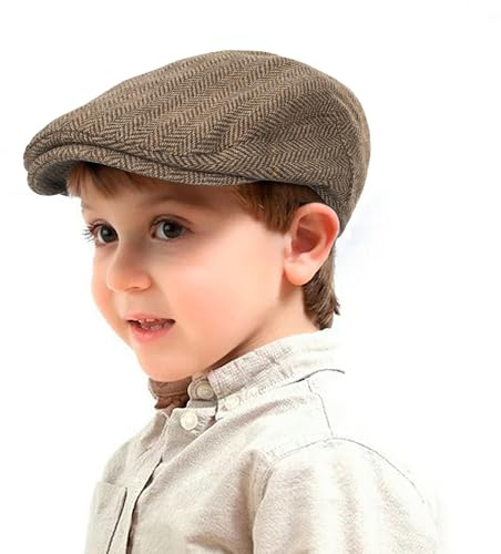 Kids Boys Wool Tweed Flat Newsboy Cap Pageboy Ivy Cap Vintage Cabbie Hat for Toddler Boys Girls(for 4 to 9 Years)