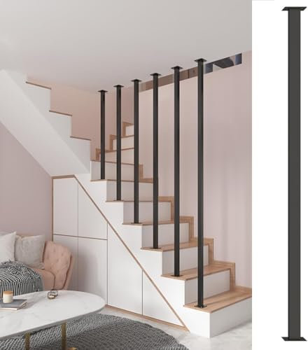 Ringhiere per scale in ferro personalizzabili, design a tubo quadrato, sistema modulare di guardrail attico per la sicurezza residenziale, altezza 1,7 m (nero)