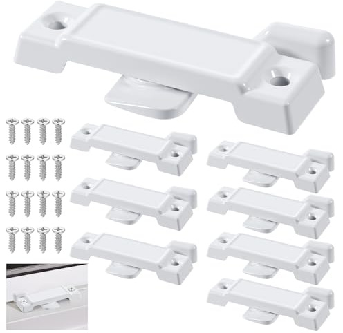8 Pack Window Sash Locks, 2-1/4” Mounting Hole Centers Sash Lock with Screws, Sliding Window Locks Replacement Broken for Vertical and Horizontal Sliding Windows Double Hung Windows(White)