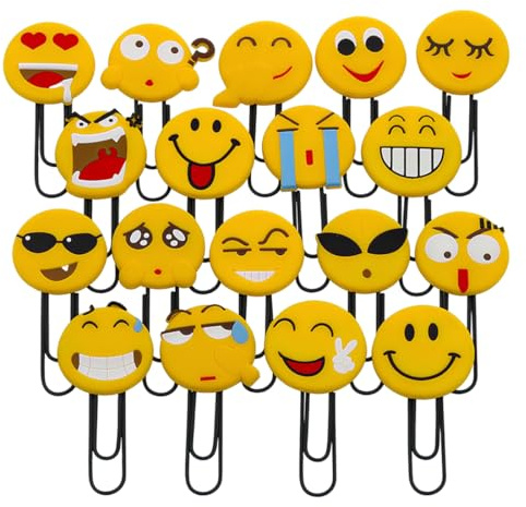EIHI 20 Stück Niedliche Lesezeichen, Emoticons, lustige Büroklammern, Buchmarker für Kinder Mädchen Jungen Schule Studenten (Zufällige Emotes)