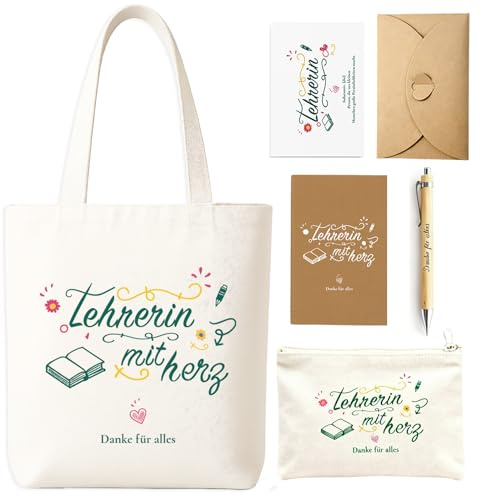 BQLYblink 5 Stück Dankeschön Geschenk für Lehrerin Baumwolltasche Kosmetiktasche Kugelschreiber Grußkarte mit Perfekt zum Abschied, Lehrertag oder Abschluss für Erzieherin Lehrertag Absolvent