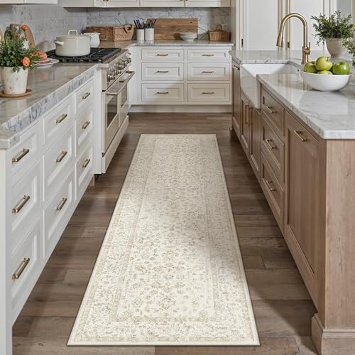 PureCozy Teppich Läufer Flur Beige 60x240cm Vintage Waschbarer Teppich