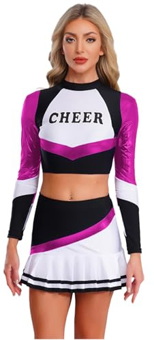 Yihuimin Halloween Cheer Leader kostym dam Cheerleading uniform kläder långärmad danstopp med kjol karneval kostym mörkrosa M