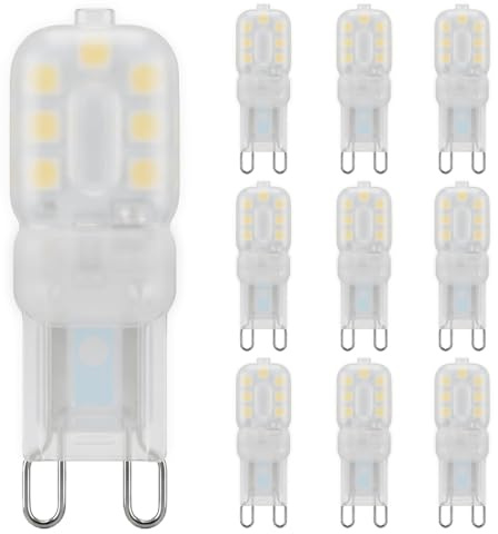 livager 10Pcs G9 LED Bulb 2.5W to 20W, 3000K Warm White 210 Lumens AC220-240VEnergy Saving Light Bulbs, 360 Degree Beam Angle [Energy Class E]