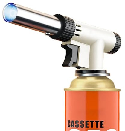 Qivee Gasbrenner mit Kartusche 4x227g – Schweißbrenner max. 1300°C Temperatur – Lötlampe mit Piezozündung – Bunsenbrenner Küche – Küchenbrenner (Brenner inkl. 4x Gas)
