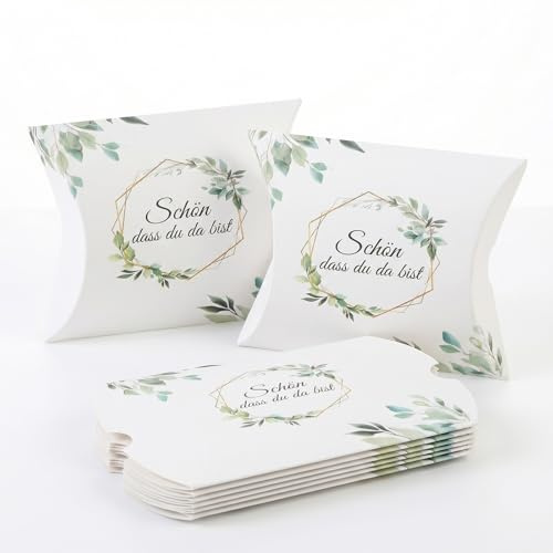 50 Stück Gastgeschenke Hochzeit Schön Dass Du Da Bist Taufe Kommunion Konfirmation Hochzeit Geschenkboxen Kissenschachtel Gastgeschenk Box für Süßigkeiten Schokolade Kekse Geschenk