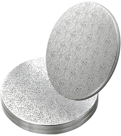 MYHongLe 5 stycken tårtfat kartong, silver, tårttallrik, rund, tårtbräda, 30 cm, runt tårtunderlägg, kakeboard, återanvändbar kaketrumma, för tårtor, transport (silver)