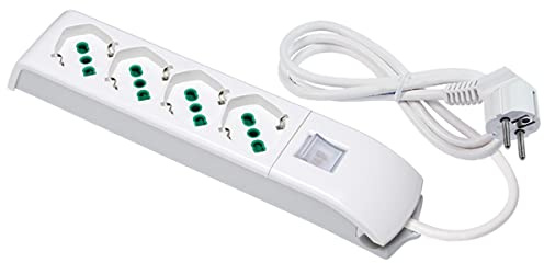 Fanton 4101000 - Multipresa Ciabatta FIDO 4 uscite Prese bipasso schuko 16A - Cavo 1,5 m. - Spina a Squadra schuko Ideale per casa/Ufficio+ Interruttore bipolare Luminoso Made in Italy