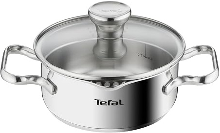 Tefal Duetto - Cacerola de 16 cm, Apto inducción, Thermo-Fusion, apto lavavajillas y horno, marcas de medición, acero inoxidable