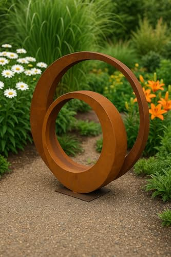 Zen Man Patina Garden Sculpture Rust Metal Garden Ornament Decoration Figure, 2 Parts, 75 x 5 cm and 55 x 5 cm, 031510-1,-2