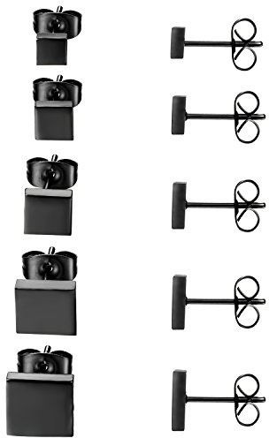 JewelryWe Schmuck 5 Paar Ohrstecker Set, Edelstahl flache runde poliert sandgestrahlt Ohrringe Ohr-Schmuck für Damen & Herren, Silber Gold Rosegold Schwarz, Durchmesser 4,5,6,7,8mm