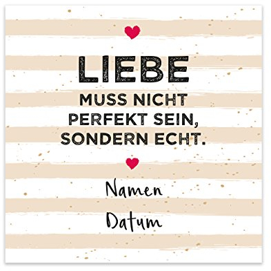 Herz & Heim® Flaschenetikett zur Hochzeit - Liebe muss nicht perfekt sein, sondern echt. - mit Namen und Datum 6 Stück