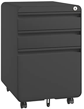 Dripex Metall Rollcontainer Stahl Rollcontainer mit 2 Schubladen und Hängeregistratur Abschließbarer Büroschrank Bürocontainer 5 Räder Aktenschrank 40 x 45 x 60 cm