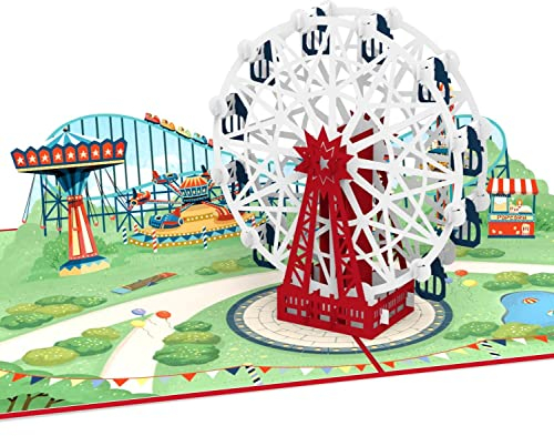 papercrush® Pop Up Karte Freizeitpark mit Riesenrad - 3D Geburtstagskarte mit Achterbahn für Kinder, Städtetrip Gutschein für Wien (Wiener Prater), Geldgeschenk oder Gutschein für Vergnügungspark
