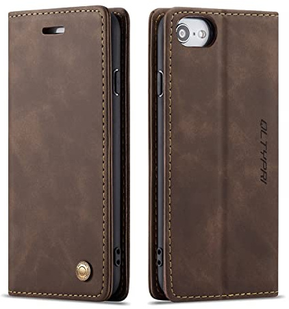 QLTYPRI Hülle für iPhone SE 2022 5G/SE 2020/8/7, Vintage Dünne Handyhülle mit Kartenfach Geld Slot Ständer PU Ledertasche Flip Schutzhülle für iPhone 7/8/SE 2/SE 3 - Kaffee Braun | Vintage PU Leder Hülle, Handyhülle mit 2 Kartenfächer, Standfunktion, Weicher TPU-Rahmen, Stoßfeste Flip Wallet Case